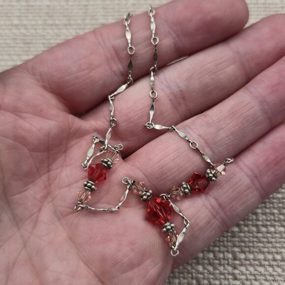 16 Inch Sterling Silver Simple Crystals And Chain Necklace A6407 - Picture 4 of 6